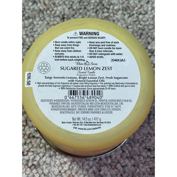 New Bath & Body Works 3-Wick Candle Sugared Lemon Zest 14.5oz White Barn - Picture 7 of 10